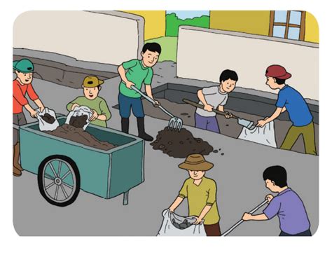Detail Gambar Kartun Siswa Sedang Kerja Bakti Di Lingkungan Sekolah