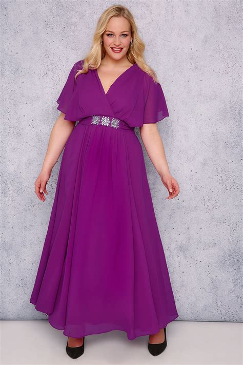 Scarlett And Jo Purple Chiffon Maxi Dress With Embellished Waist Tie