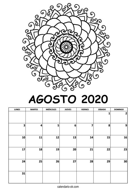 Calendario Agosto 2020 MÁndala Para Colorear En 2021 Calendario De