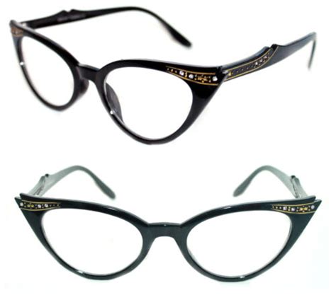 Womens Small Cat Eye Vintage Clear Lens Eye Glasses Black With Rhinestones 50s Ebay