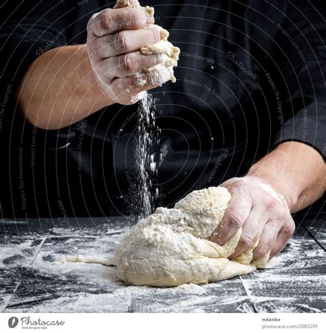 Mens Hands Knead White Wheat Flour Yeast Dough A Royalty Free Stock