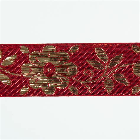Indian Trim Red With Metallic Gold Flowers Indt18 27 Shine