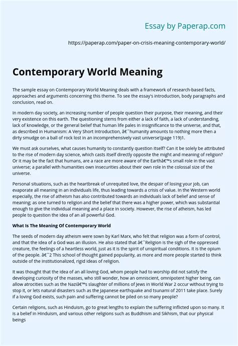 Contemporary World Meaning Essay Example