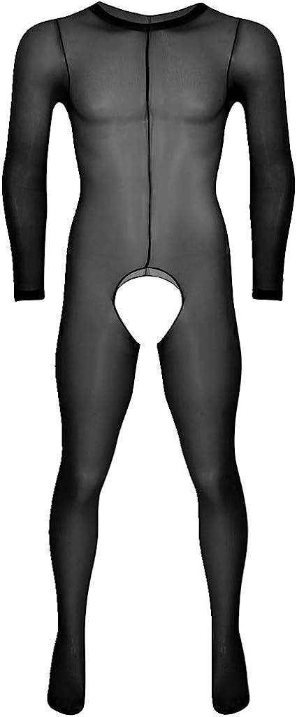 Msemis Men Sexy One Piece Mesh Sheer Bodysuit See Through Jumpsuit Unitard