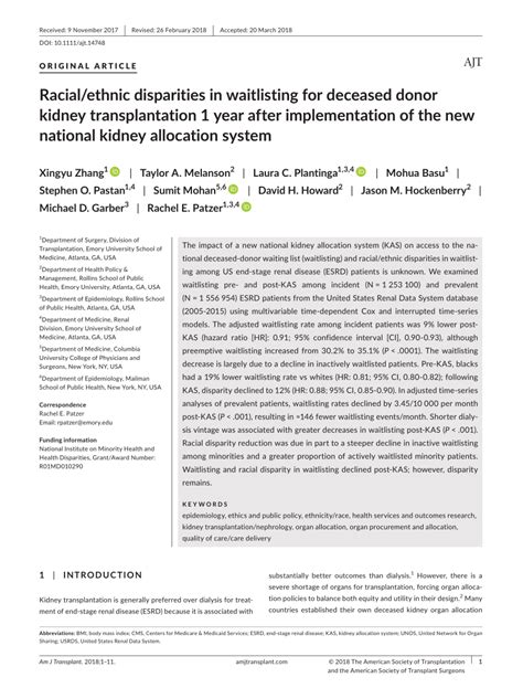 Pdf Racialethnic Disparities In Waitlisting For Deceased Donor