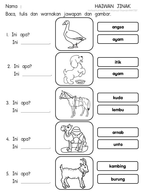 Tema Lembaran Kerja Mewarna Prasekolah Lembaran Kerja Mewarna Haiwan