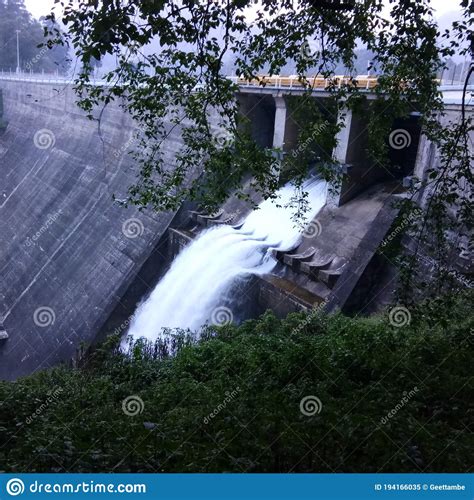 Beautiful Dam Image With Overflow Of Water Including Tree Stock Image