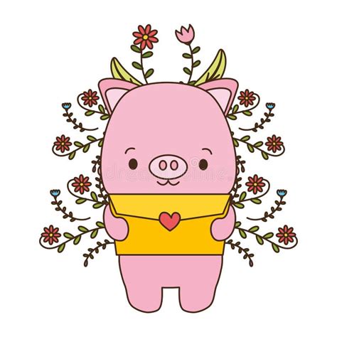 Cute Piggy Cartoon Stock Vector Illustration Of Floral 144340811