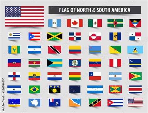 Set Of Official Flags Of North And South America Floating Flag Design