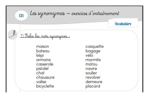 4 Fichiers d'exercices synonymes CE1 - Prof Innovant