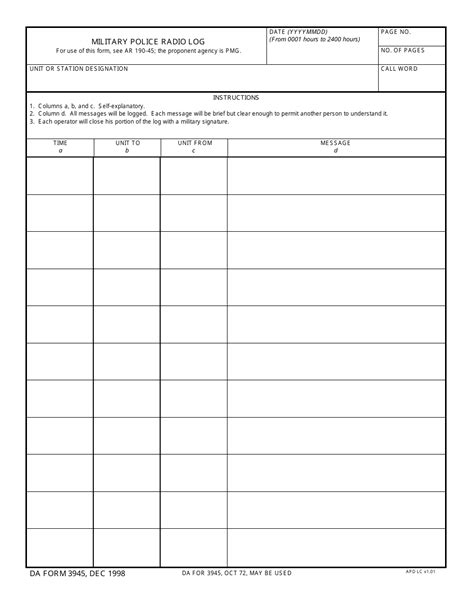 Radio Log Sheet Form