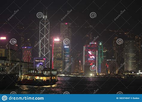 Spectacular Night View Of Hong Kong Skyline Editorial Photography