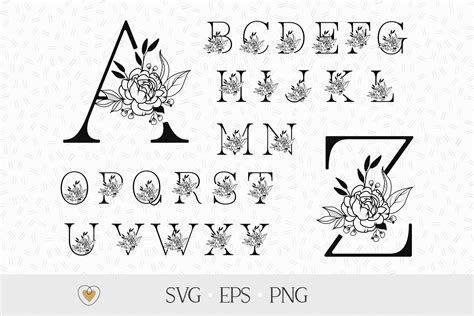 Flower Alphabet Svg Floral Letters Svg Peony Flower By Pretty Meerkat