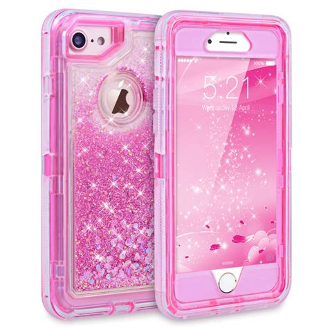 Case For Iphone 6 6s 7 8 Plus Case Bumper Hybrid Liquid Glitter Silicone Protection Hard Pink