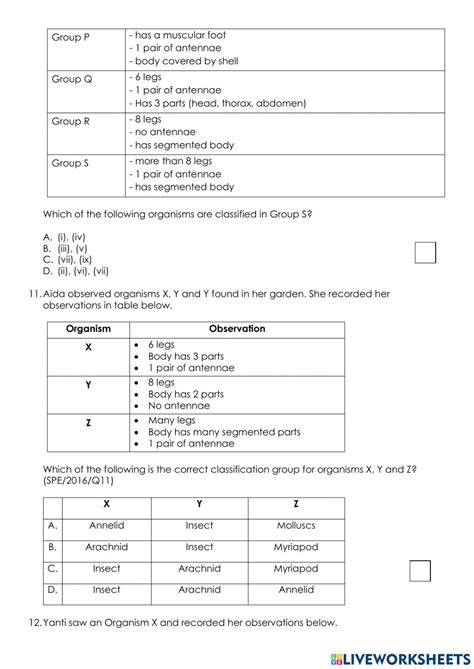 Classification Of Living Things Activity For Grade 7