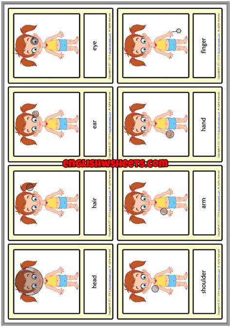 Body Parts Esl Printable Vocabulary Learning Cards For Kids