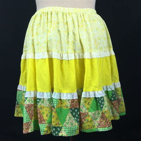 Vintage Skirts Vintage 7s Tiered Ruffled Patchwork Prairie Skirt