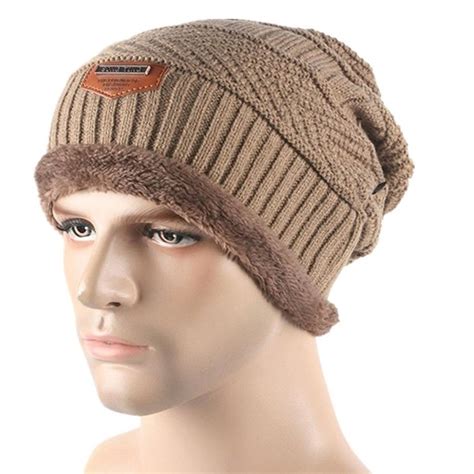 Men Soft Lined Thick Wool Knit Skull Cap Warm Winter Slouchy Beanies Hat Khaki Cs12o01f152