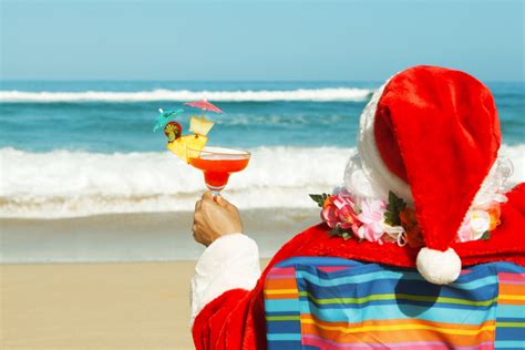 Christmas Santa Claus Enjoying Tropical Beach Vacation Holiday Travel