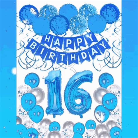 Happy 16th Birthday Blue Balloons Party Decor 