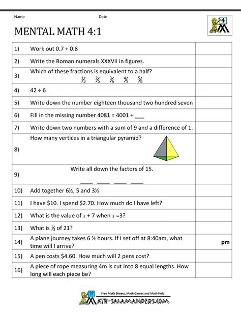 Practice telling time with an analog clock using this great practice sheet. Mental Math 4th Grade | Mental math, Mental maths worksheets, 4th grade math