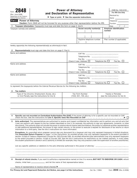 Form 2848 Power Of Attorney And Declaration Of Representative