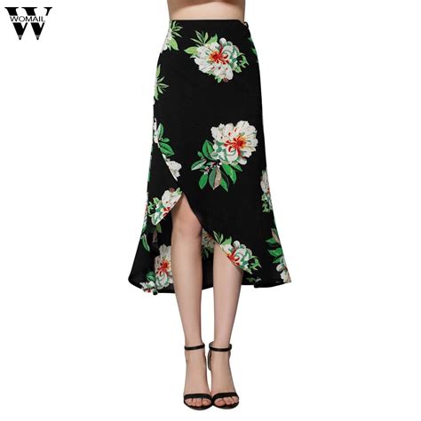 Womail Europe Style Sexy Asymmetrical Skirt High Waist Slim Party Print Skirt Thicken Warm Hem