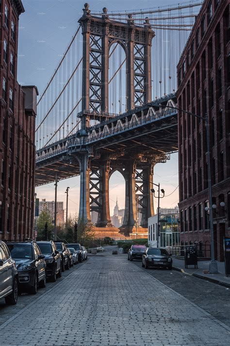 Manhattan bridge view from street | High-Quality Architecture Stock Photos ~ Creative Market