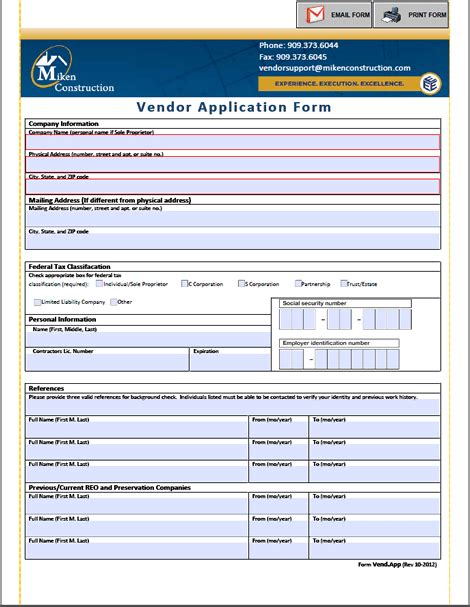 4 Vendor Application Form Templates Word Excel Formats