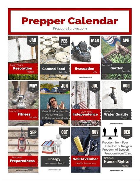 Prepper Calendar 12 Month Prepper Checklist Survival Prepper