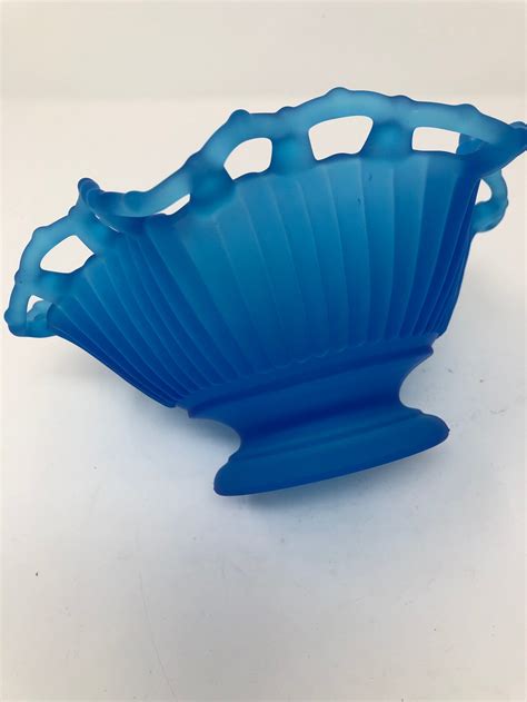 Vintage Blue Satin Glass Ruffled Bowl By Westmoreland Not Etsy