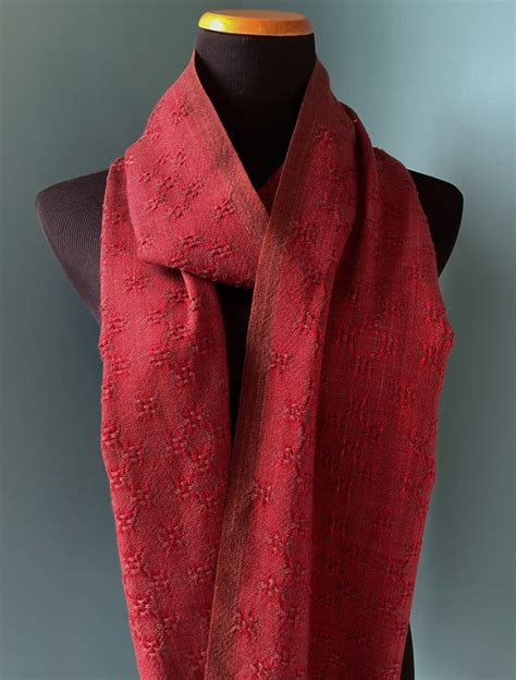 Huck Lace Tencel And Silk Scarfchocolate Weft Handwoven
