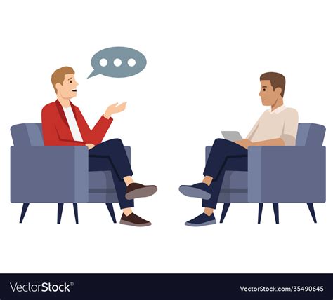 Two Men Sitting In Chairs Having Conversation Vector Image