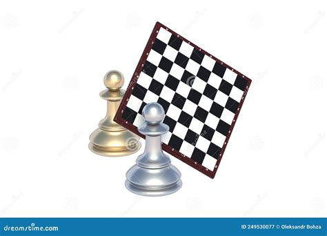 Golden And Silver Chess Figures Pawns Near Chess Board Isolated On
