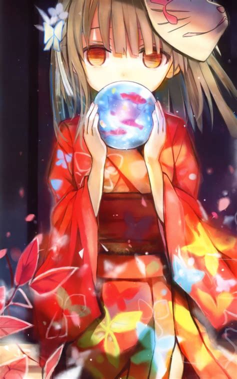 Elegant Anime Girl In Kimono With Mask Seleran