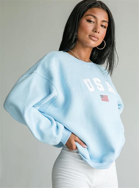 Usa Oversized Crewneck Sweatshirt Blue Usa Sweater Crewneck Outfits