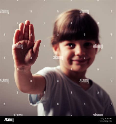 Child Showing Stop Sign Stock Photo Alamy