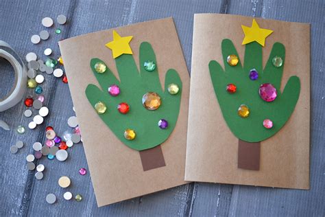 Handprint Christmas Tree Cards Kid Craft