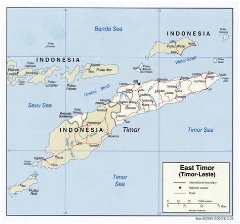 Large Detailed Political Map Of East Timor With Roads And Major Cities