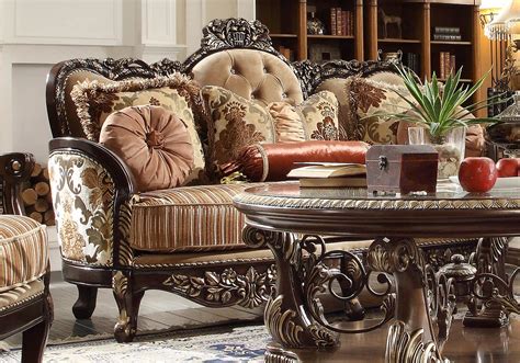 Victorian Beige Chenille Sofa Set 6pcs Traditional Homey