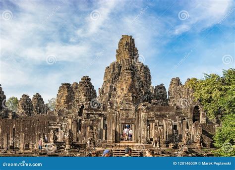 Bayon Richly Decorated Khmer Temple At Angkor Thom In Cambodia