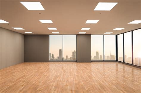 Premium Photo 3d Rendering Empty Office Space With Wooden Floor