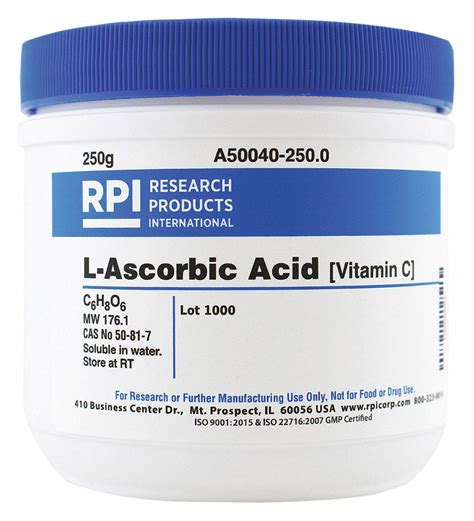 Rpi L Ascorbic Acid Vitamin C 250 G Container Size Powder 31fw39