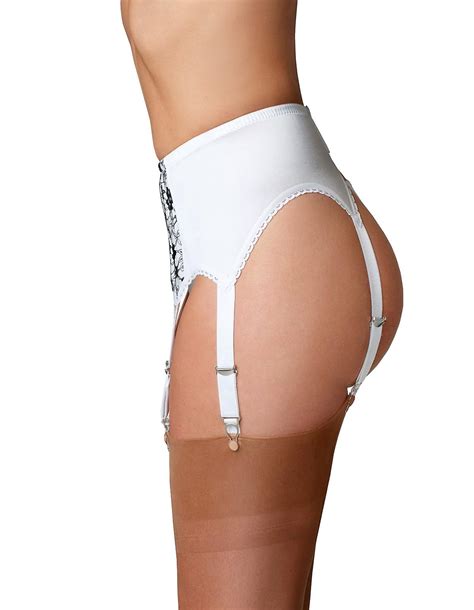 Nylon Dreams Ndl Women S White Solid Colour Lace Garter Belt Strap