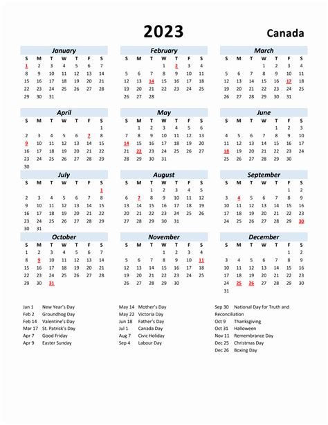 Free Printable Canada 2023 Calendar With Holidays Pdf