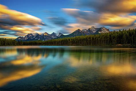 Sunset Over Herbert Lake In Banff National Park Alberta Canada