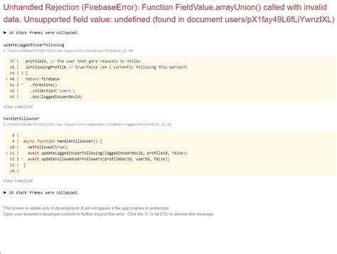 Reactjs Unhandled Rejection With Fieldvalue Arrayunion Stack Overflow