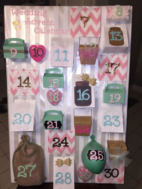 Advent calendars are a fun way to get in the spirit of the holidays, especially if there are young a beautiful and simple idea for an easy diy advent calendar is to use boxes wrapped with pretty paper, numbered with the individual days, and pinned to a board. Wedding Advent Calendar | Weddings | Pinterest | Wedding ...