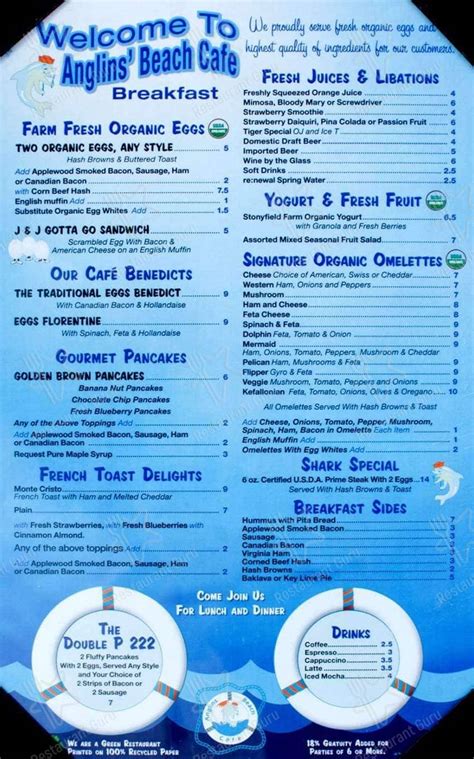 Menu At Anglins Beach Cafe Lauderdale By The Sea 2 Commercial Blvd