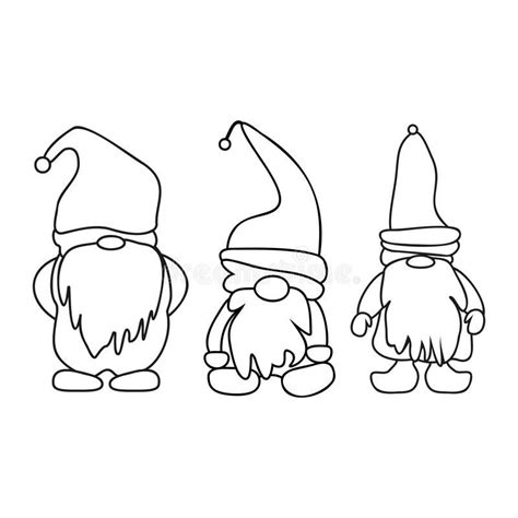 Doodle Illustration With Gnome Outline Christmas Vector Gnomes